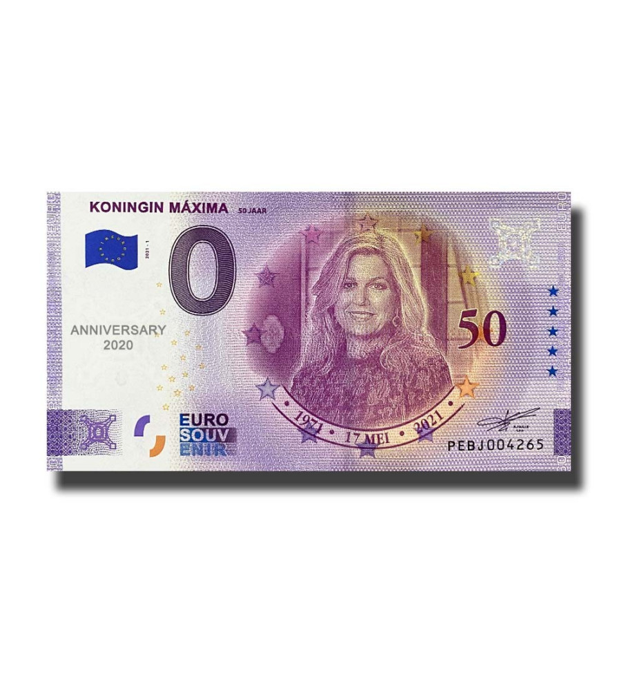 Anniversary 0 Euro Souvenir Banknote Koningin Maxima Netherlands PEBJ 2021-1