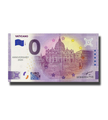 Anniversary 0 Euro Souvenir Banknote Vaticano Italy SEDG 2021-1