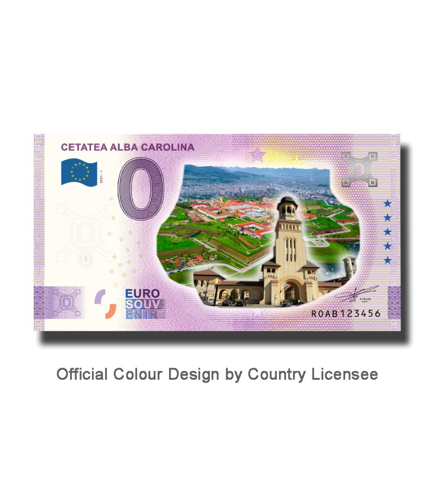 0 Euro Souvenir Banknote Cetatea Alba Carolina Colour Romania ROAB 2021-1