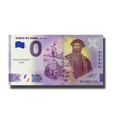 Anniversary 0 Euro Souvenir Banknote Vasco Da Gama Portugal MEFA 2021-1