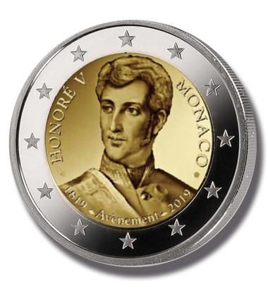 2019 Monaco 200 Years of Prince Honore V 2 Euro Coin PROOF