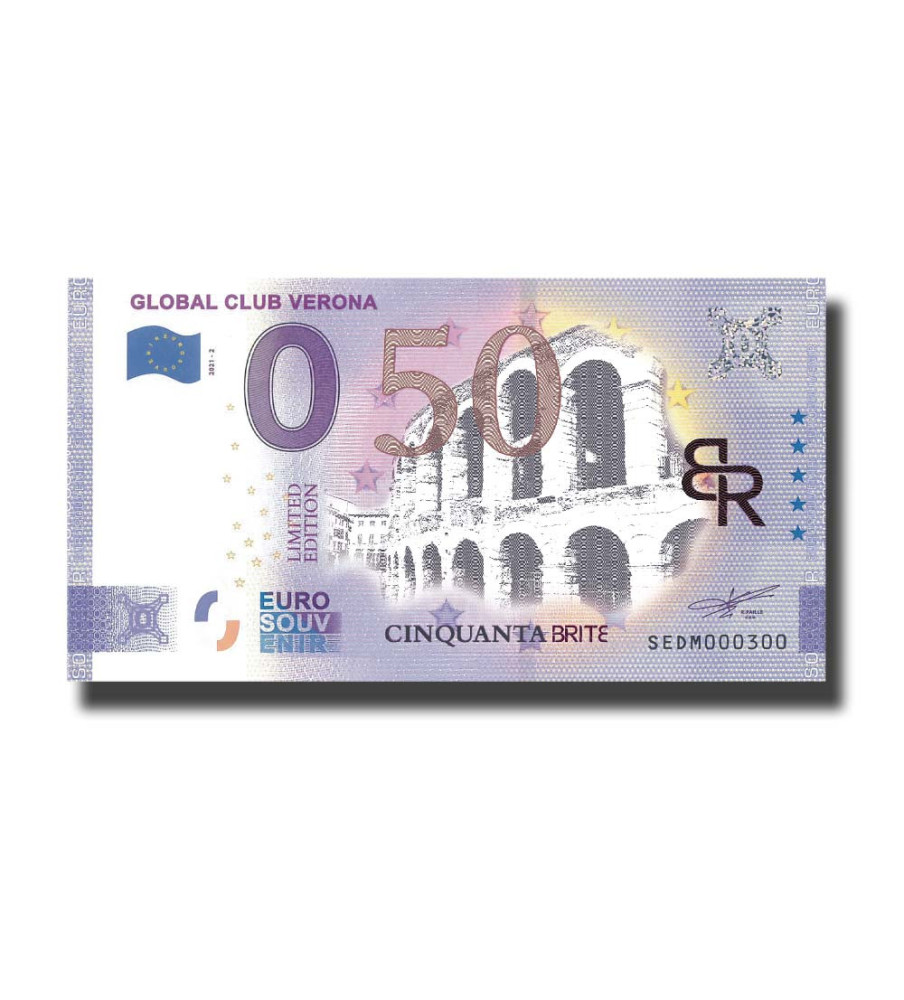 0 Euro Souvenir Banknote Global Club Verona Colour Italy SEDM 2021-1