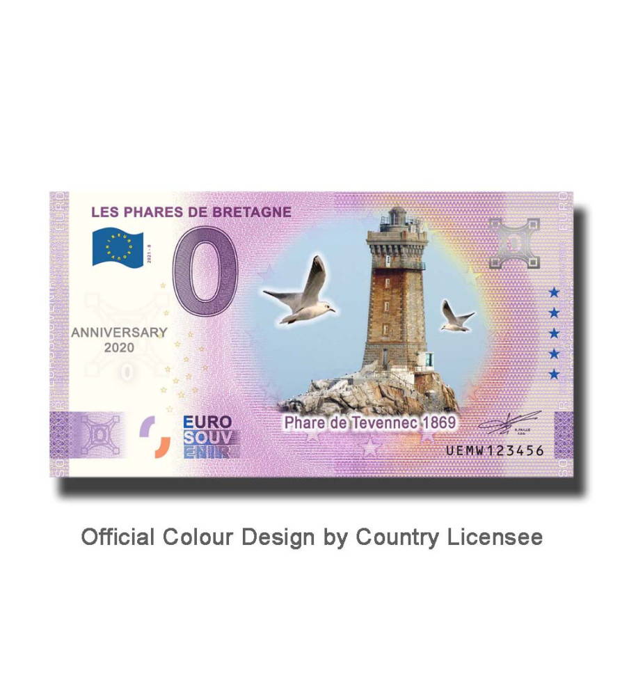 Anniversary 0 Euro Souvenir Banknote Les Phares De Bretagne Colour France UEMW 2021-8