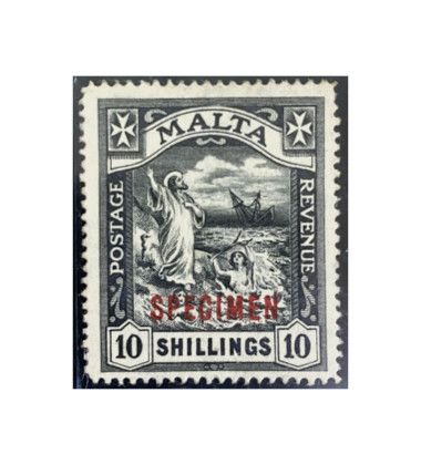 MALTA STAMPS 10/- BLACK St Paul's Shipwreck Multiple Crown CA SPECIMEN