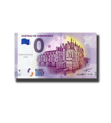 Anniversary 0 Euro Souvenir Banknote Chateau De Chenonceau France UEAM 2020-2